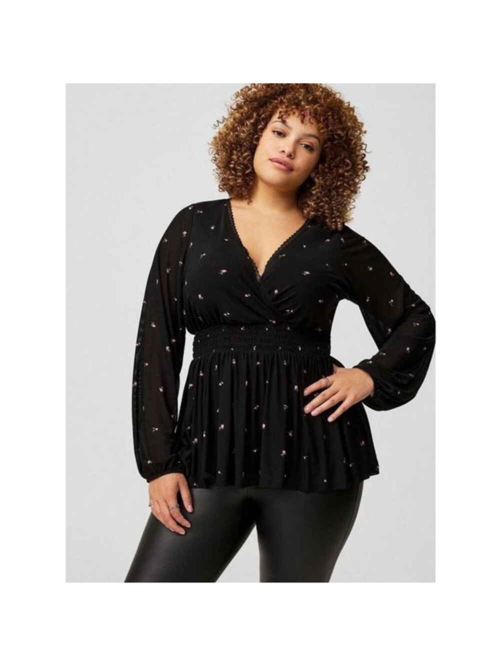 Torrid black floral surplice babydoll top